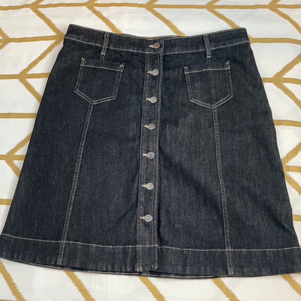 Chaps Black Wash Button Up Jean Skirt 14